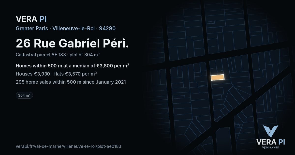 26 Rue Gabriel Péri, Villeneuve-le-Roi at night – the plot lit, the parcels around coloured by the prices near them