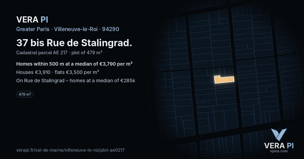 37 bis Rue de Stalingrad, Villeneuve-le-Roi at night – the plot lit, the parcels around coloured by the prices near them