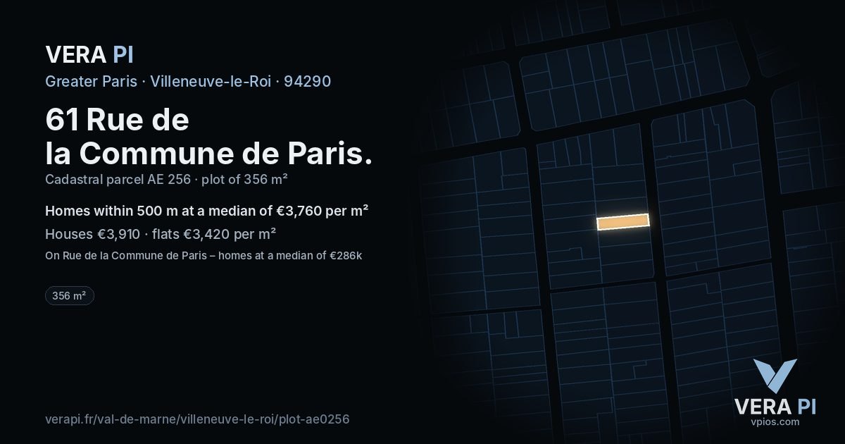 61 Rue de la Commune de Paris, Villeneuve-le-Roi at night – the plot lit, the parcels around coloured by the prices near them
