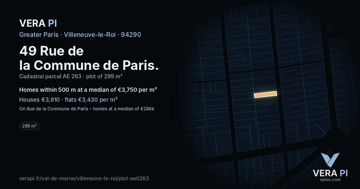49 Rue de la Commune de Paris, Villeneuve-le-Roi at night – the plot lit, the parcels around coloured by the prices near them