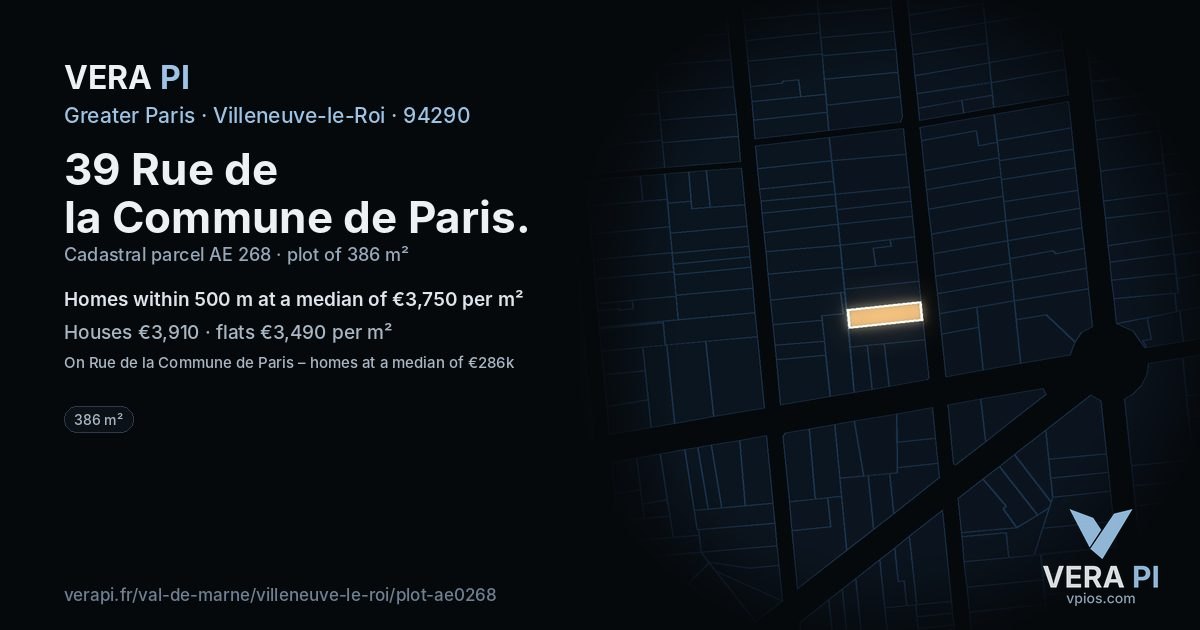 39 Rue de la Commune de Paris, Villeneuve-le-Roi at night – the plot lit, the parcels around coloured by the prices near them