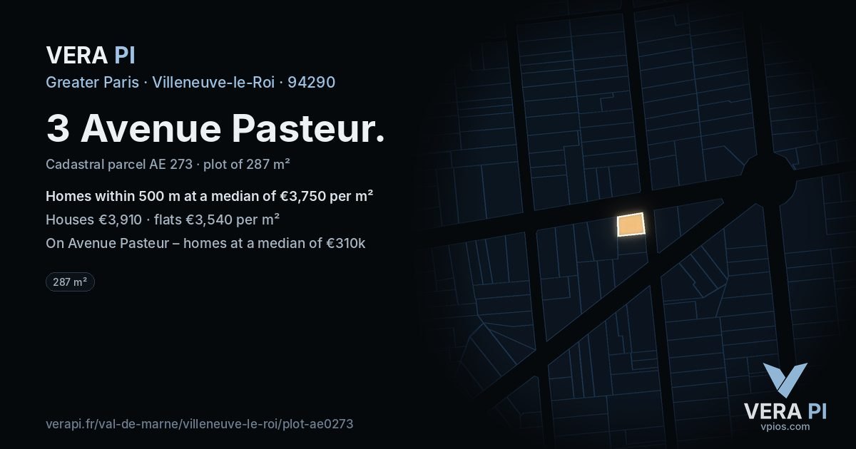 3 Avenue Pasteur, Villeneuve-le-Roi at night – the plot lit, the parcels around coloured by the prices near them