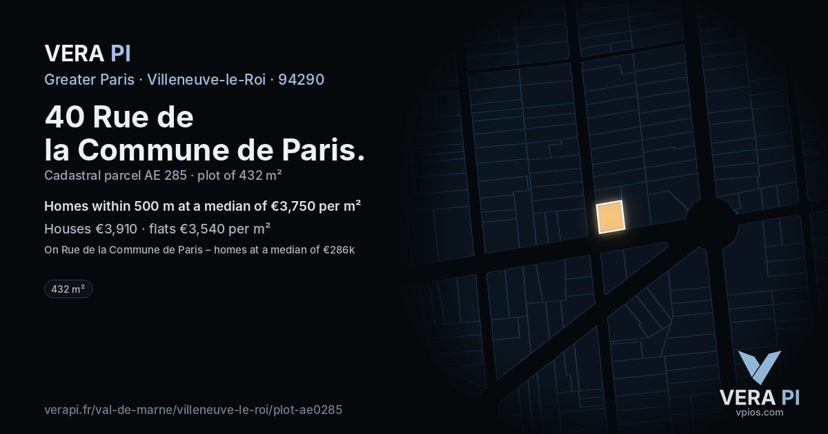 40 Rue de la Commune de Paris, Villeneuve-le-Roi at night – the plot lit, the parcels around coloured by the prices near them