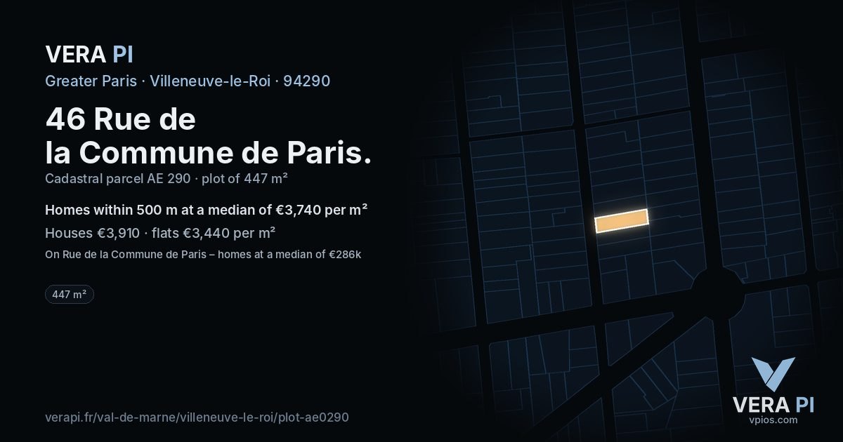 46 Rue de la Commune de Paris, Villeneuve-le-Roi at night – the plot lit, the parcels around coloured by the prices near them