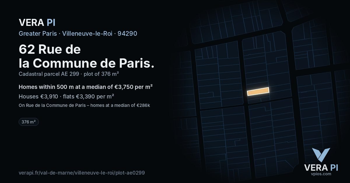 62 Rue de la Commune de Paris, Villeneuve-le-Roi at night – the plot lit, the parcels around coloured by the prices near them
