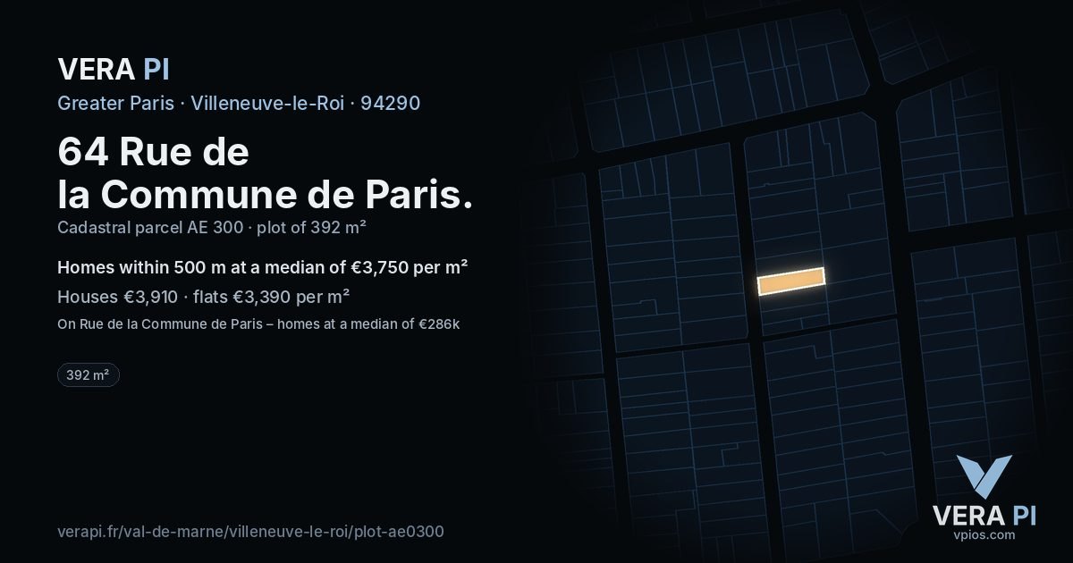 64 Rue de la Commune de Paris, Villeneuve-le-Roi at night – the plot lit, the parcels around coloured by the prices near them
