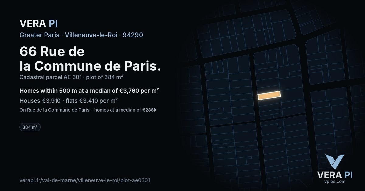 66 Rue de la Commune de Paris, Villeneuve-le-Roi at night – the plot lit, the parcels around coloured by the prices near them