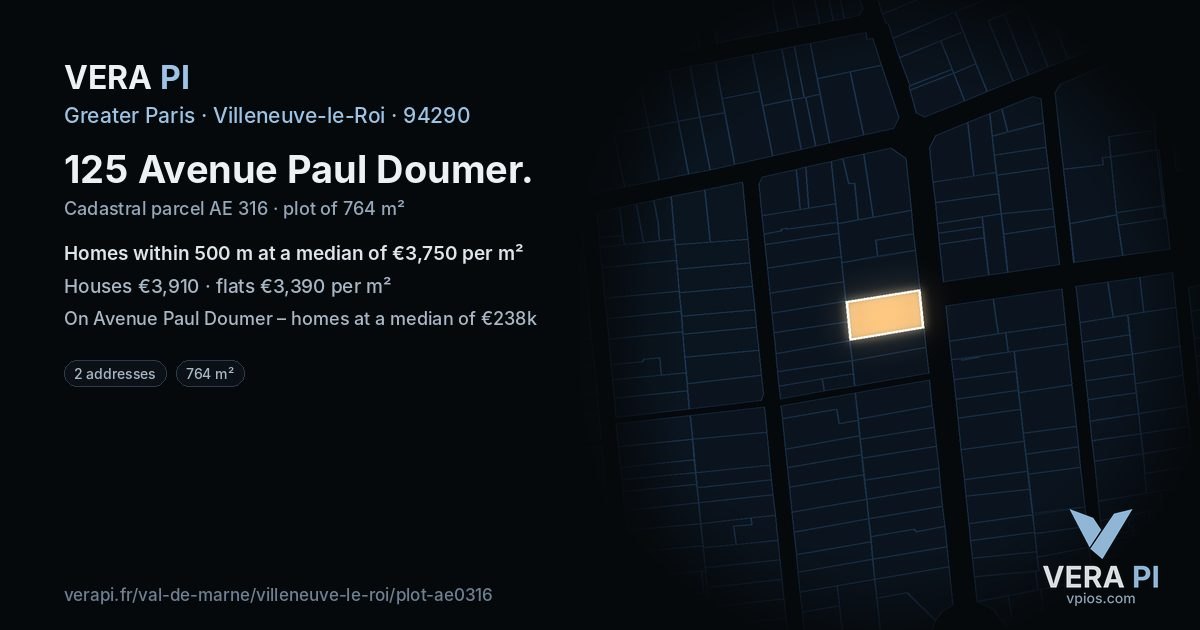 125 Avenue Paul Doumer, Villeneuve-le-Roi at night – the plot lit, the parcels around coloured by the prices near them