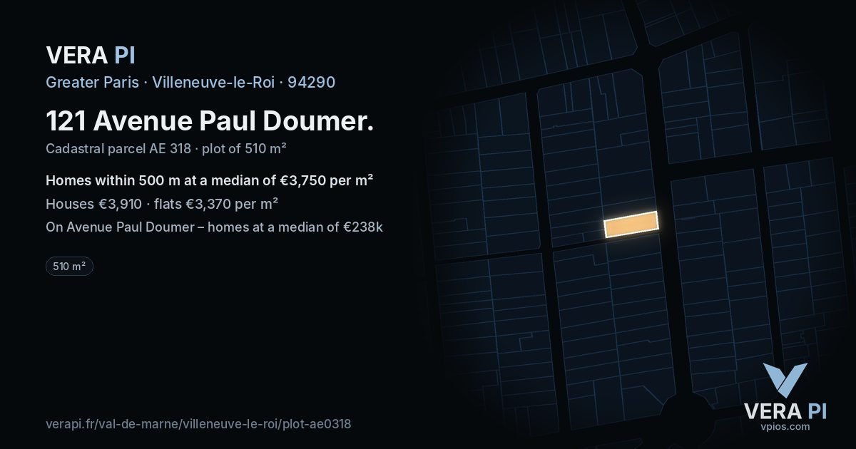 121 Avenue Paul Doumer, Villeneuve-le-Roi at night – the plot lit, the parcels around coloured by the prices near them