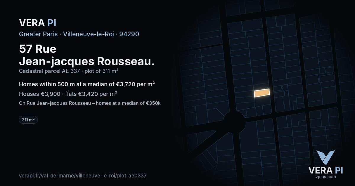 57 Rue Jean-jacques Rousseau, Villeneuve-le-Roi at night – the plot lit, the parcels around coloured by the prices near them