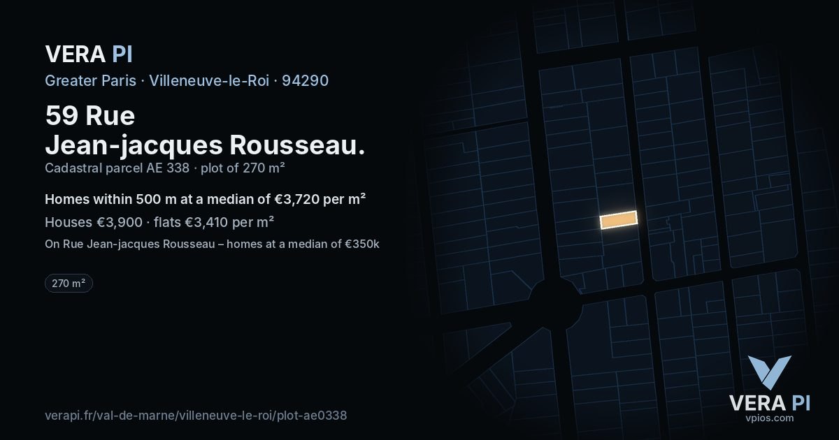 59 Rue Jean-jacques Rousseau, Villeneuve-le-Roi at night – the plot lit, the parcels around coloured by the prices near them