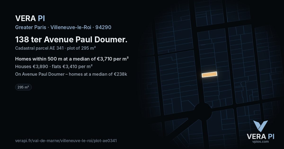138 ter Avenue Paul Doumer, Villeneuve-le-Roi at night – the plot lit, the parcels around coloured by the prices near them