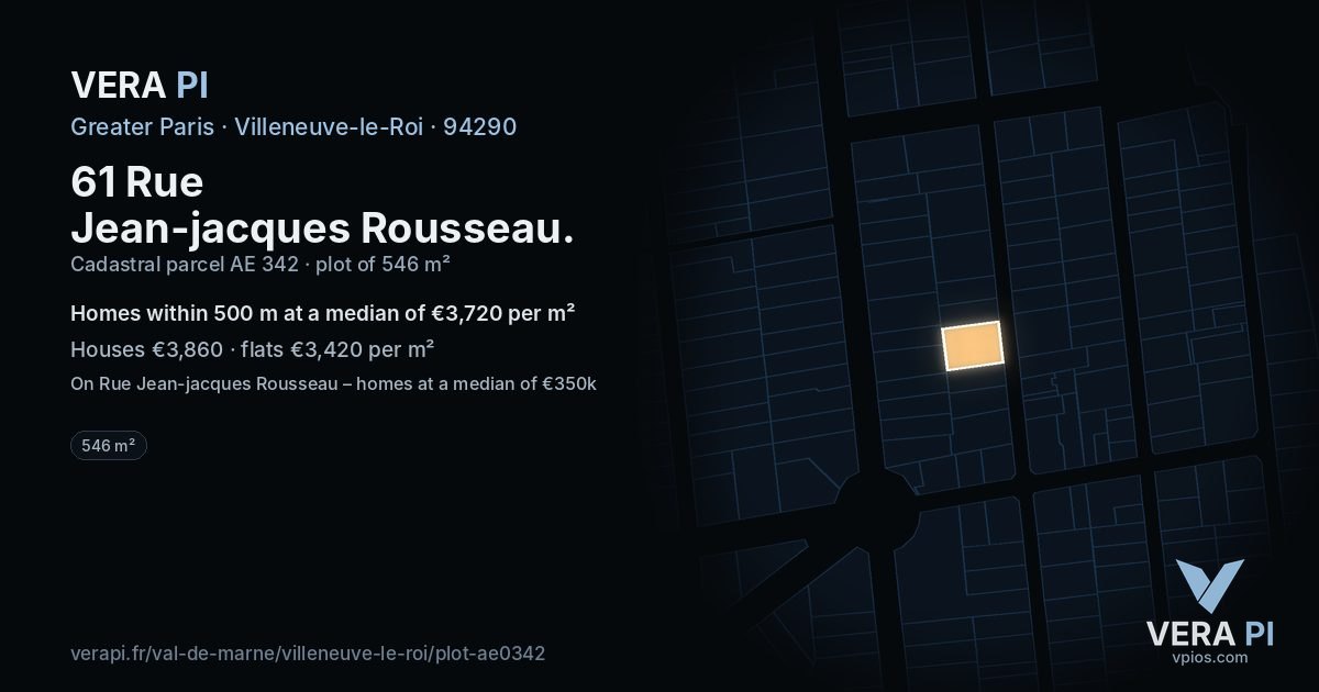 61 Rue Jean-jacques Rousseau, Villeneuve-le-Roi at night – the plot lit, the parcels around coloured by the prices near them