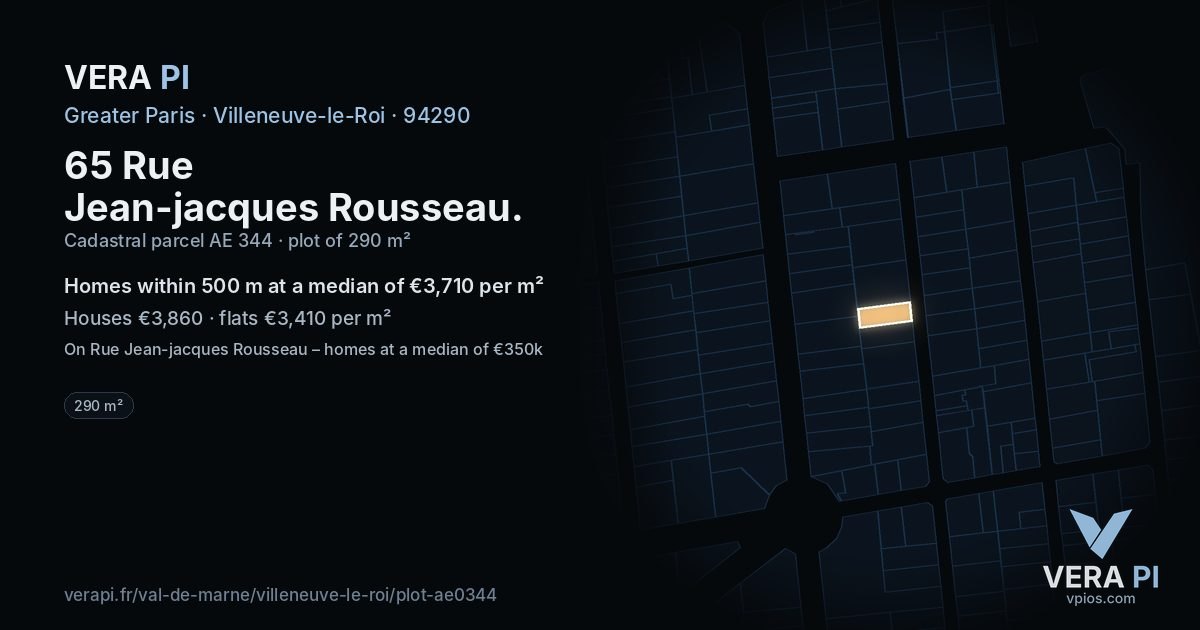 65 Rue Jean-jacques Rousseau, Villeneuve-le-Roi at night – the plot lit, the parcels around coloured by the prices near them