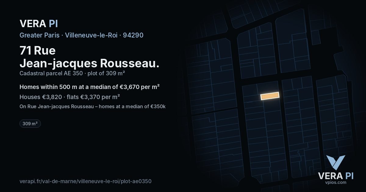 71 Rue Jean-jacques Rousseau, Villeneuve-le-Roi at night – the plot lit, the parcels around coloured by the prices near them
