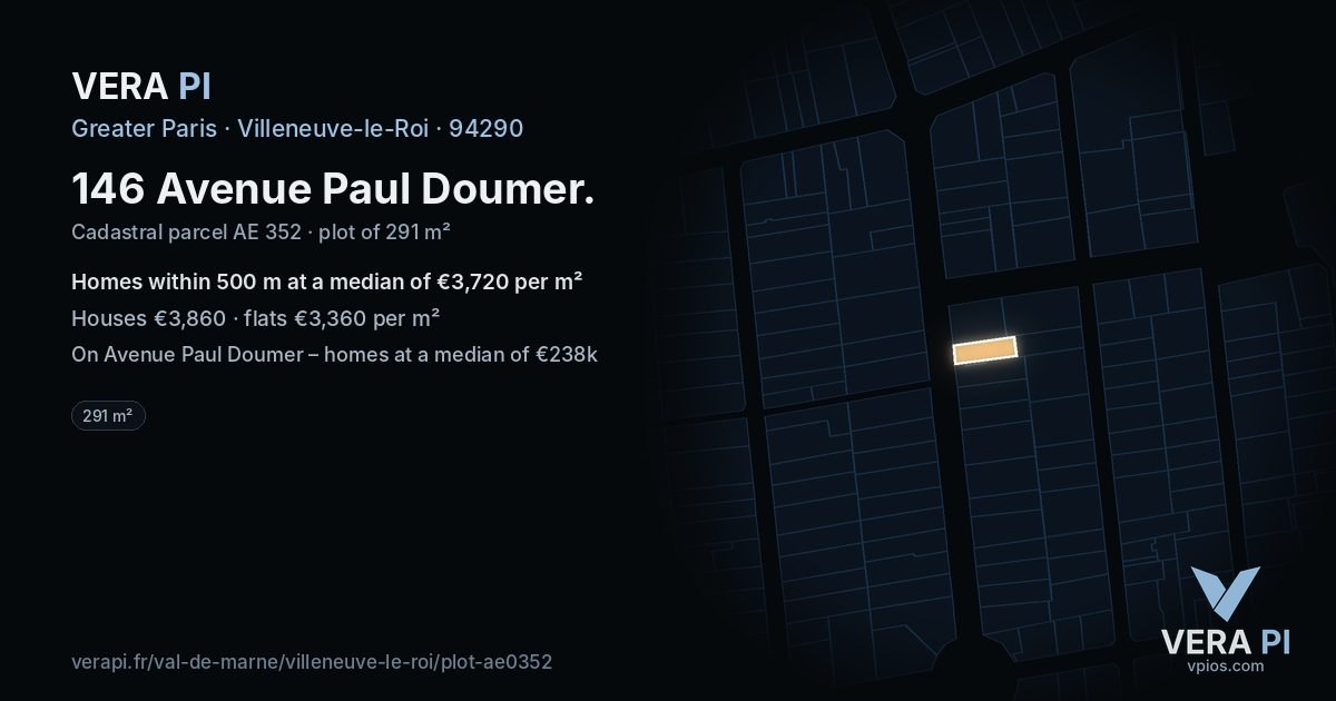 146 Avenue Paul Doumer, Villeneuve-le-Roi at night – the plot lit, the parcels around coloured by the prices near them