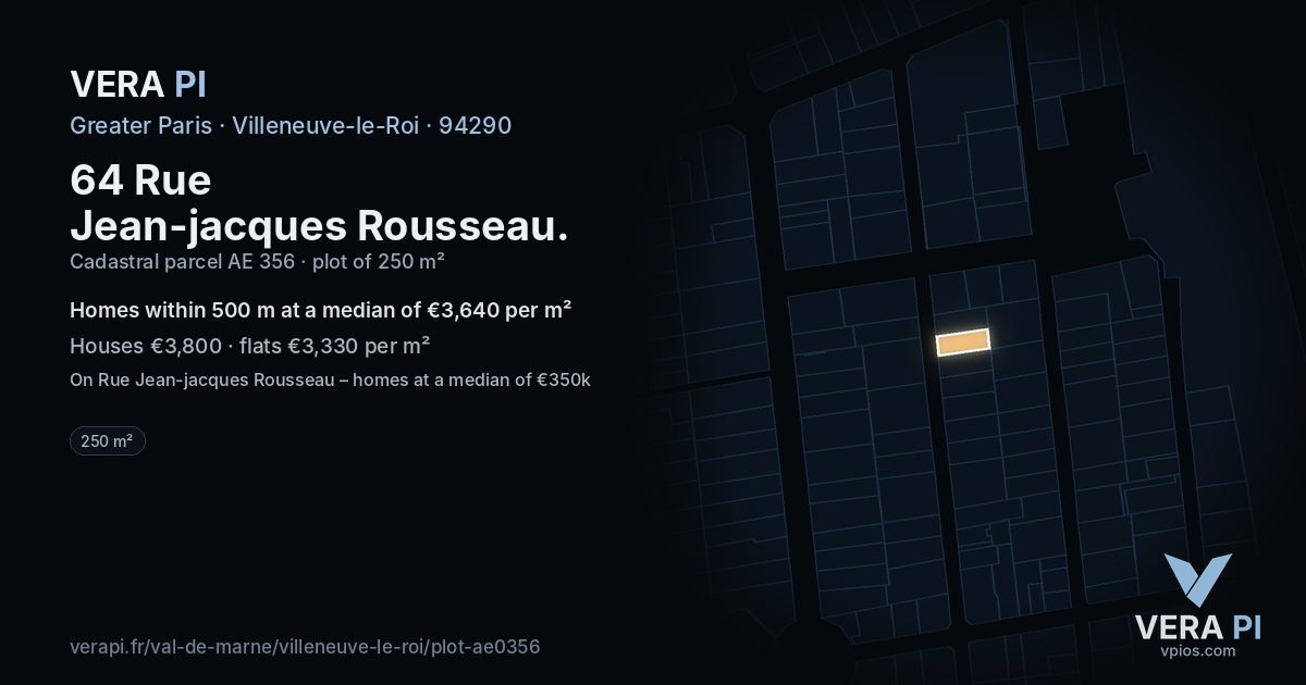 64 Rue Jean-jacques Rousseau, Villeneuve-le-Roi at night – the plot lit, the parcels around coloured by the prices near them