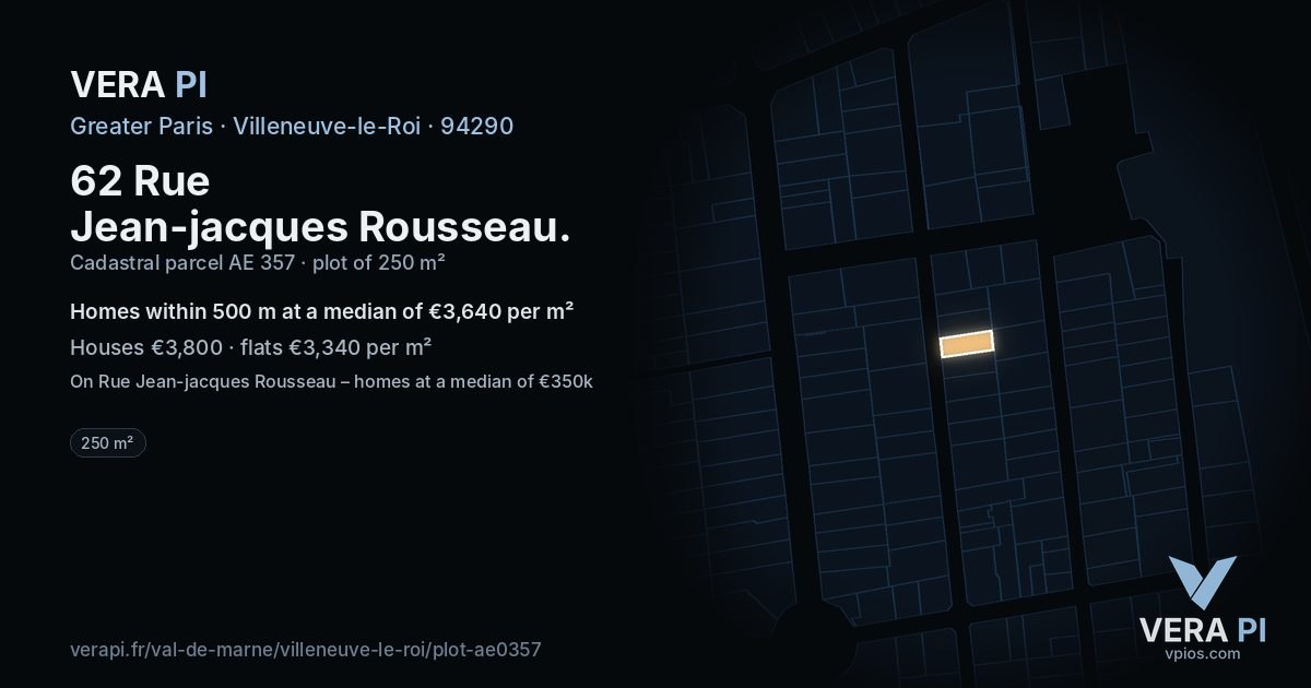 62 Rue Jean-jacques Rousseau, Villeneuve-le-Roi at night – the plot lit, the parcels around coloured by the prices near them