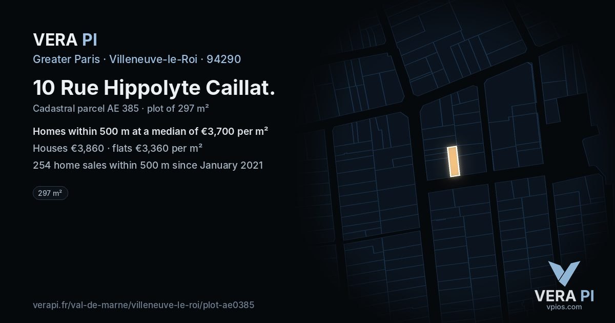 10 Rue Hippolyte Caillat, Villeneuve-le-Roi at night – the plot lit, the parcels around coloured by the prices near them