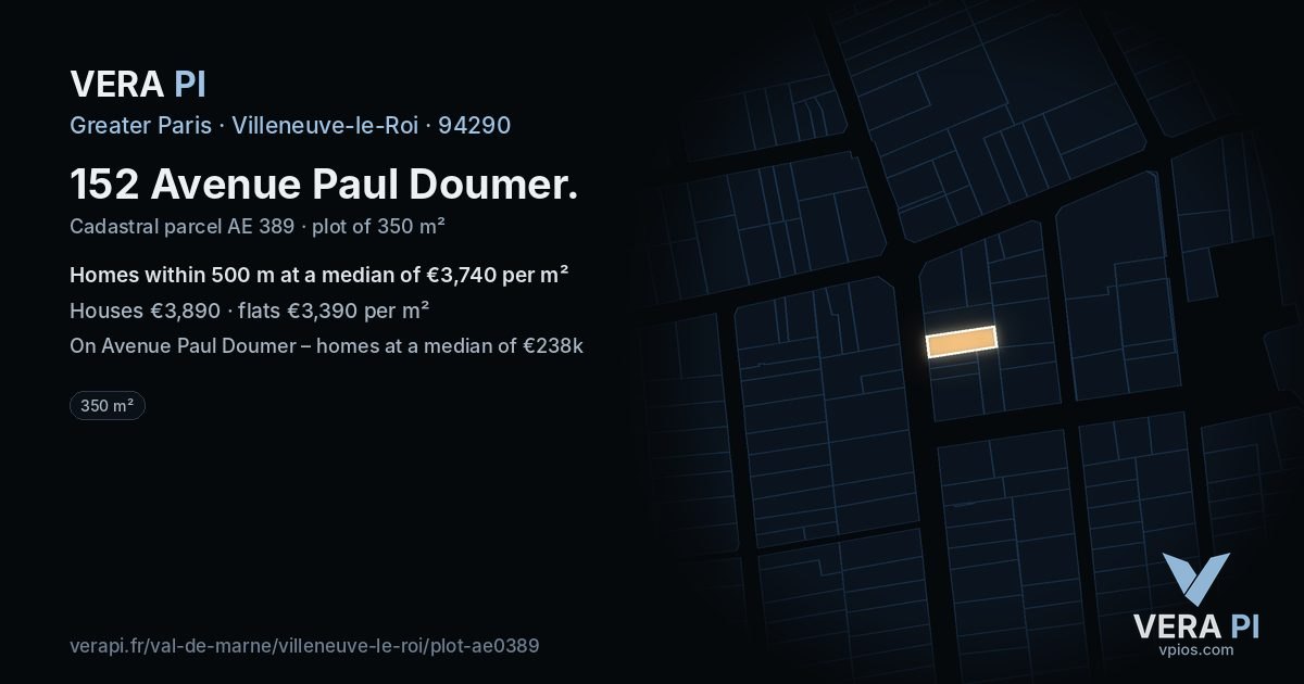 152 Avenue Paul Doumer, Villeneuve-le-Roi at night – the plot lit, the parcels around coloured by the prices near them