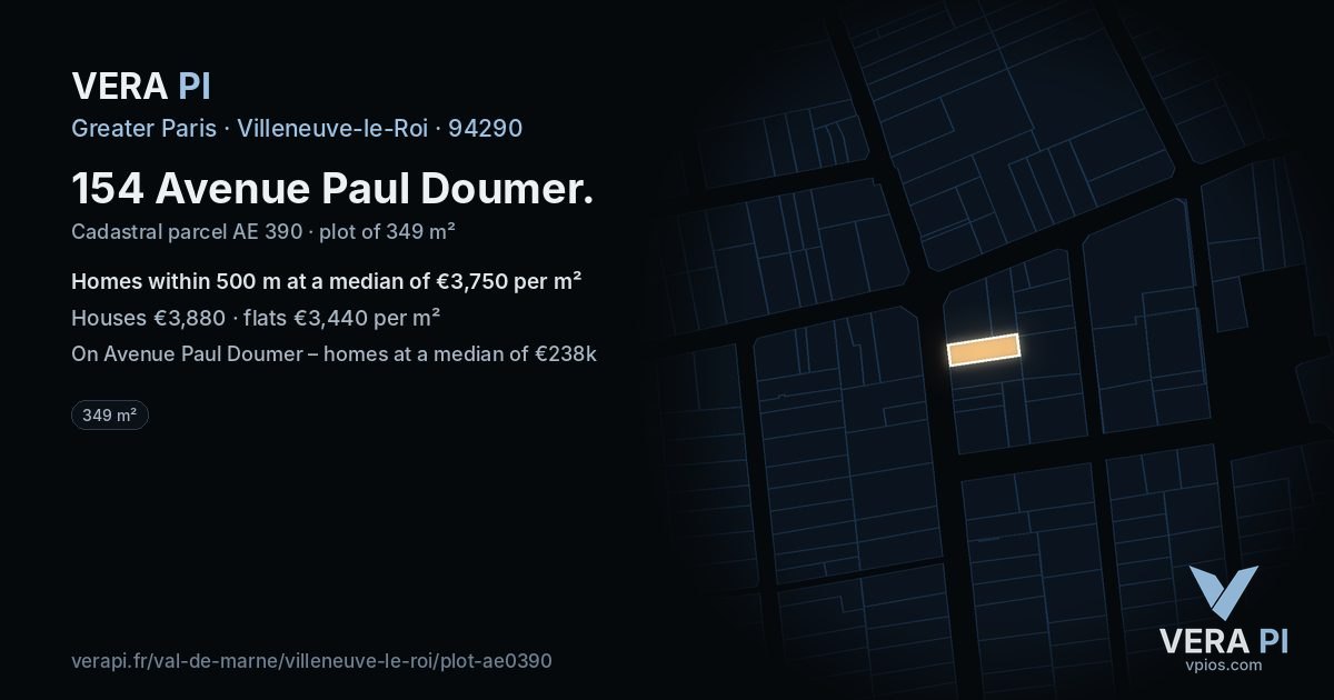 154 Avenue Paul Doumer, Villeneuve-le-Roi at night – the plot lit, the parcels around coloured by the prices near them