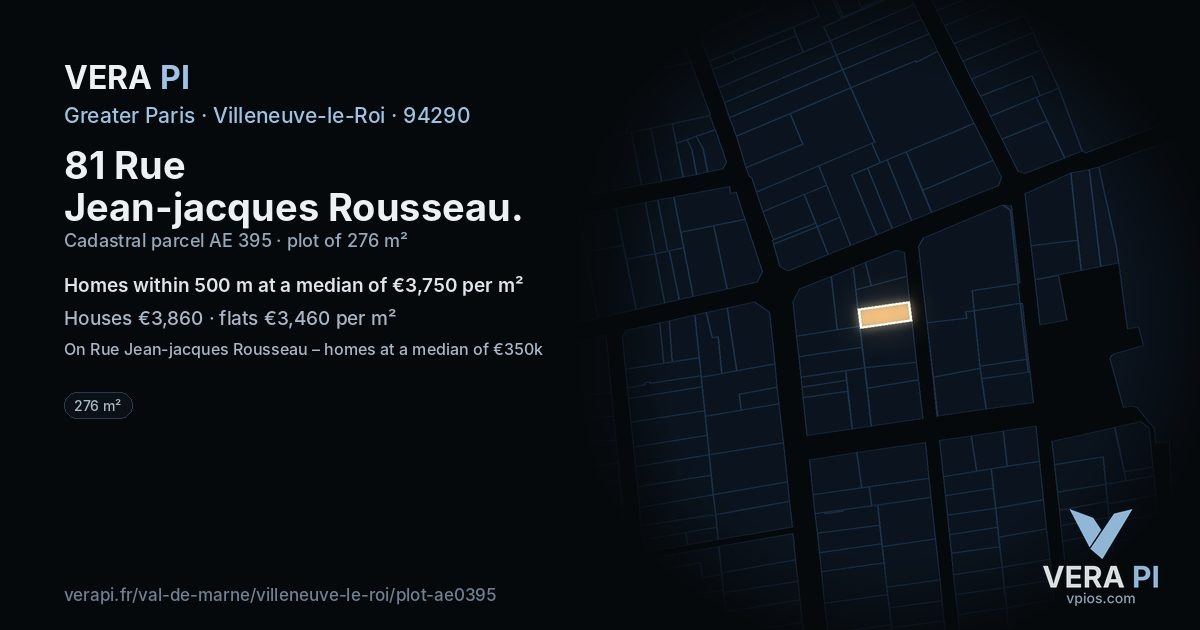 81 Rue Jean-jacques Rousseau, Villeneuve-le-Roi at night – the plot lit, the parcels around coloured by the prices near them
