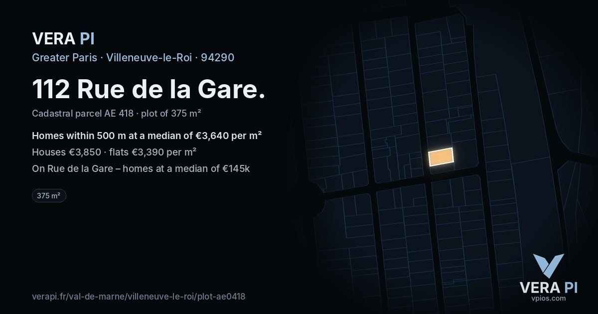 112 Rue de la Gare, Villeneuve-le-Roi at night – the plot lit, the parcels around coloured by the prices near them