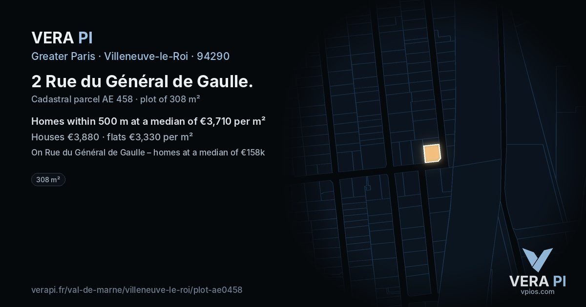 2 Rue du Général de Gaulle, Villeneuve-le-Roi at night – the plot lit, the parcels around coloured by the prices near them