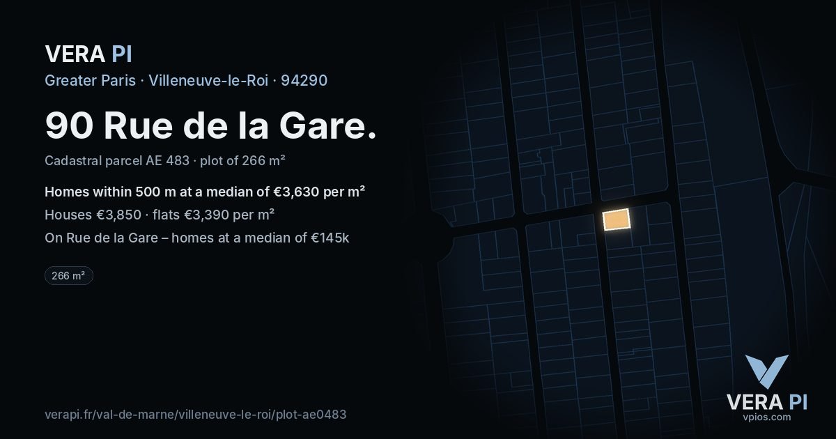 90 Rue de la Gare, Villeneuve-le-Roi at night – the plot lit, the parcels around coloured by the prices near them