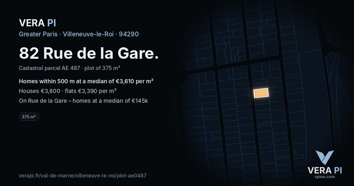 82 Rue de la Gare, Villeneuve-le-Roi at night – the plot lit, the parcels around coloured by the prices near them