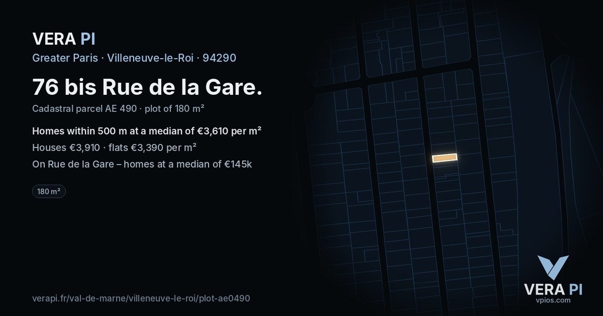 76 bis Rue de la Gare, Villeneuve-le-Roi at night – the plot lit, the parcels around coloured by the prices near them