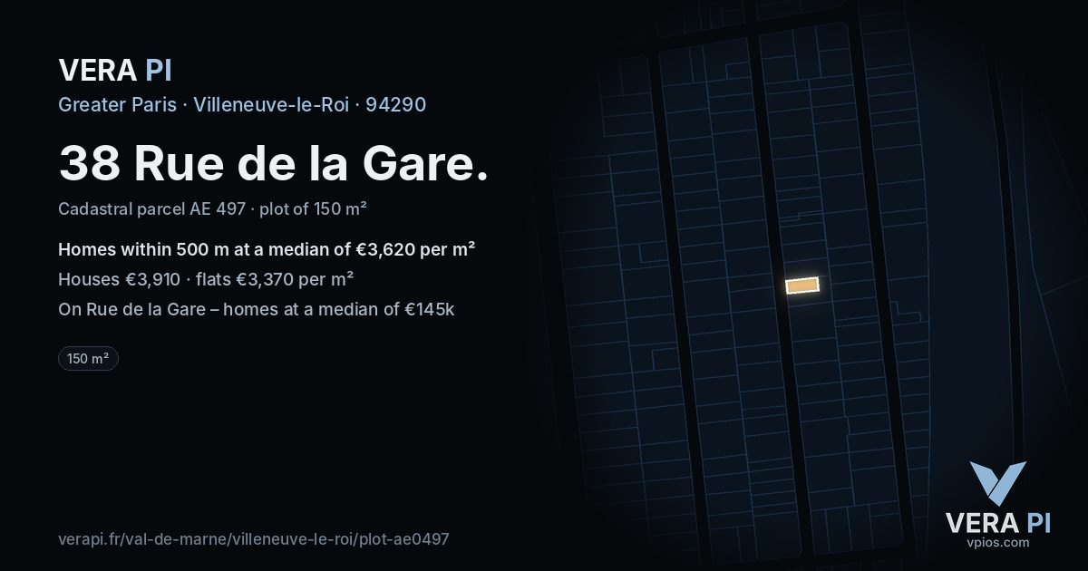 38 Rue de la Gare, Villeneuve-le-Roi at night – the plot lit, the parcels around coloured by the prices near them