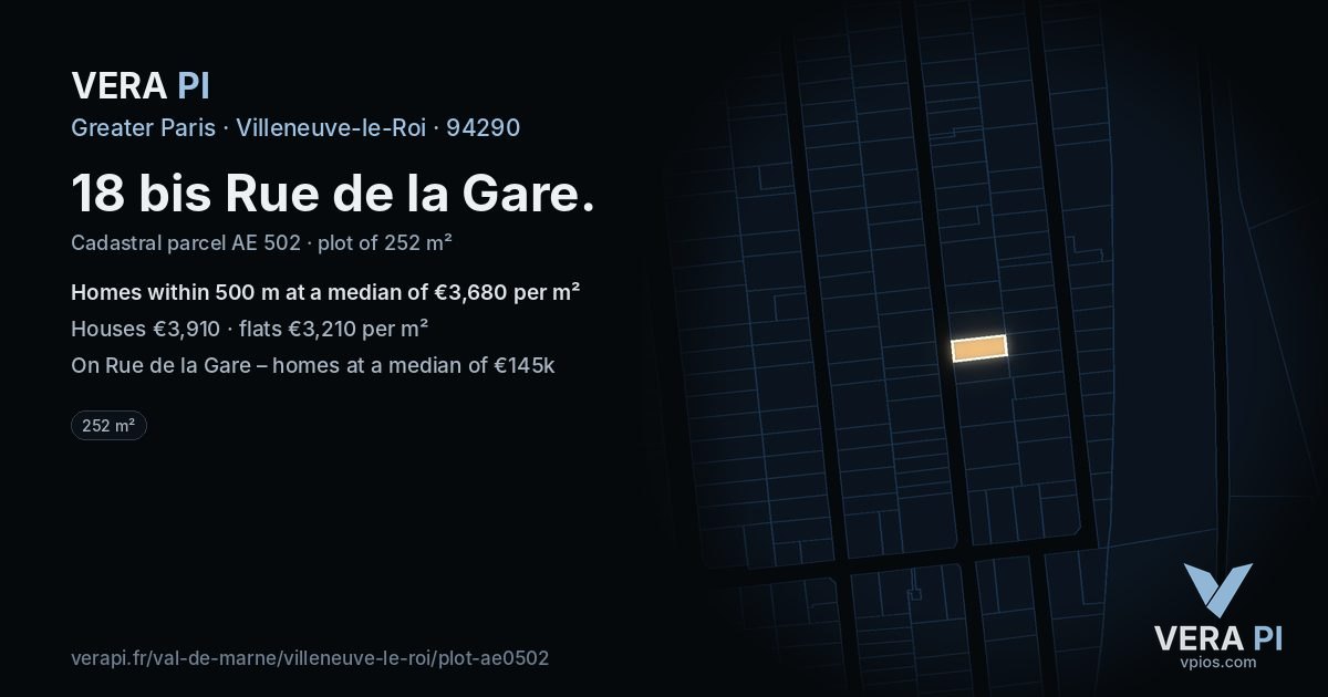 18 bis Rue de la Gare, Villeneuve-le-Roi at night – the plot lit, the parcels around coloured by the prices near them