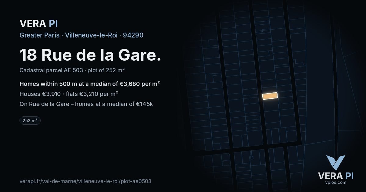 18 Rue de la Gare, Villeneuve-le-Roi at night – the plot lit, the parcels around coloured by the prices near them