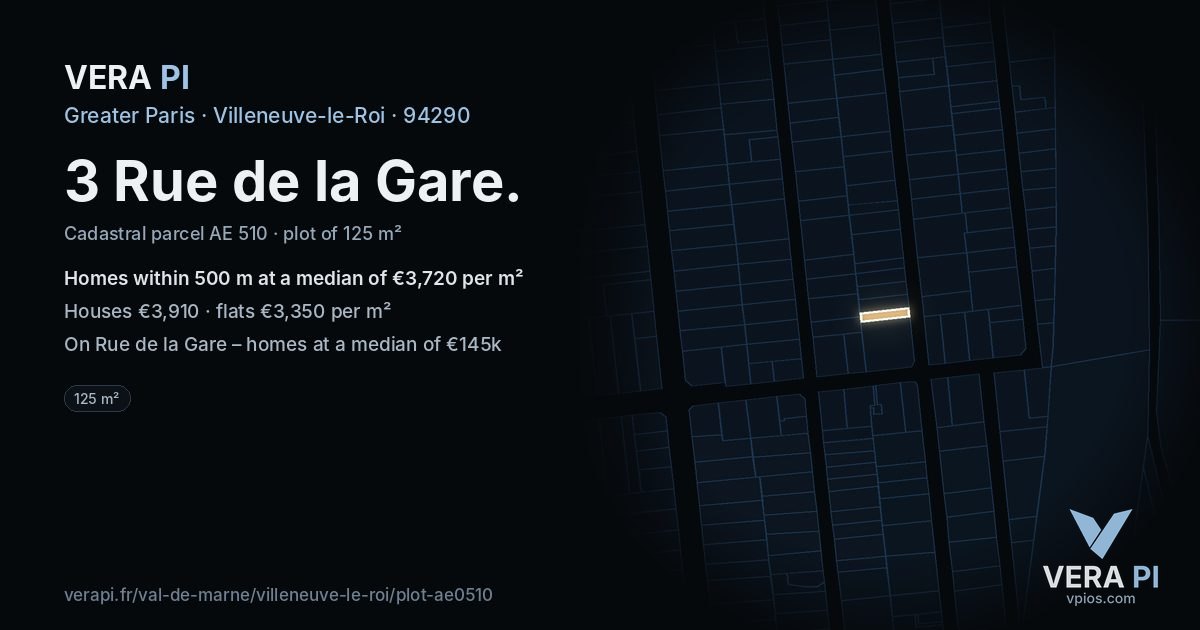3 Rue de la Gare, Villeneuve-le-Roi at night – the plot lit, the parcels around coloured by the prices near them