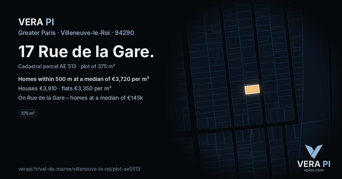 17 Rue de la Gare, Villeneuve-le-Roi at night – the plot lit, the parcels around coloured by the prices near them