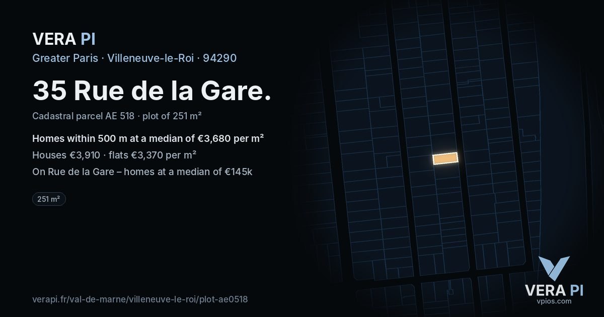 35 Rue de la Gare, Villeneuve-le-Roi at night – the plot lit, the parcels around coloured by the prices near them