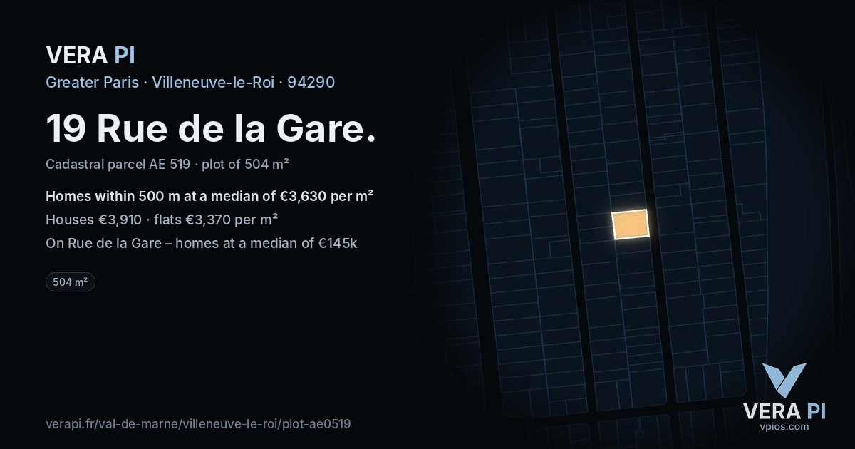 19 Rue de la Gare, Villeneuve-le-Roi at night – the plot lit, the parcels around coloured by the prices near them