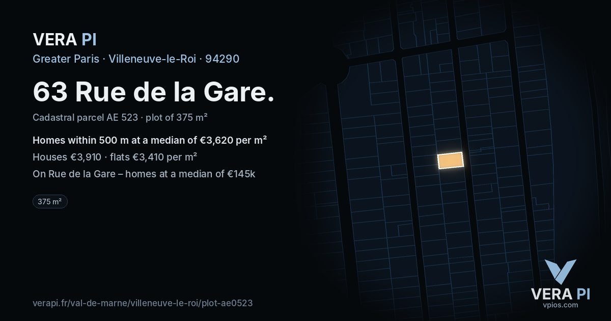 63 Rue de la Gare, Villeneuve-le-Roi at night – the plot lit, the parcels around coloured by the prices near them