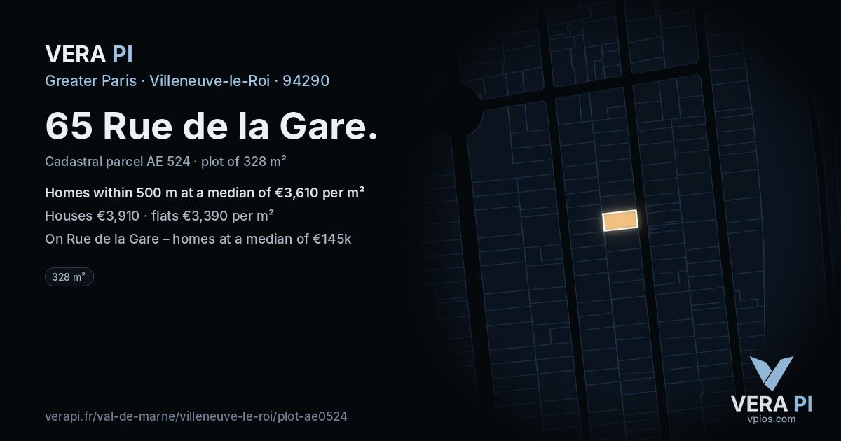 65 Rue de la Gare, Villeneuve-le-Roi at night – the plot lit, the parcels around coloured by the prices near them