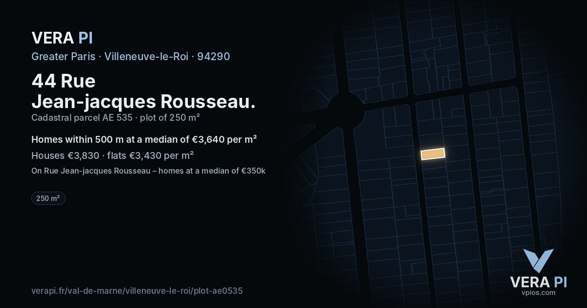 44 Rue Jean-jacques Rousseau, Villeneuve-le-Roi at night – the plot lit, the parcels around coloured by the prices near them
