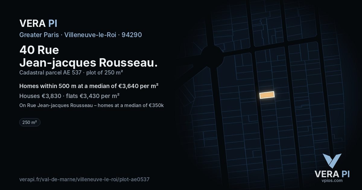 40 Rue Jean-jacques Rousseau, Villeneuve-le-Roi at night – the plot lit, the parcels around coloured by the prices near them