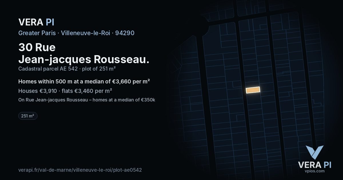 30 Rue Jean-jacques Rousseau, Villeneuve-le-Roi at night – the plot lit, the parcels around coloured by the prices near them