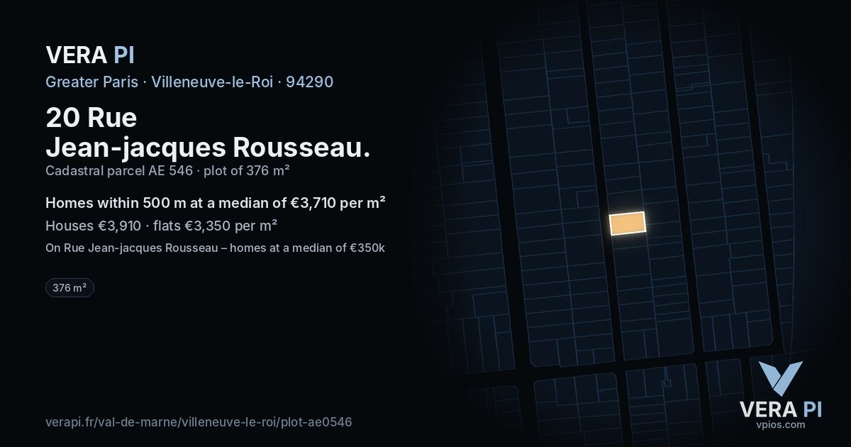 20 Rue Jean-jacques Rousseau, Villeneuve-le-Roi at night – the plot lit, the parcels around coloured by the prices near them