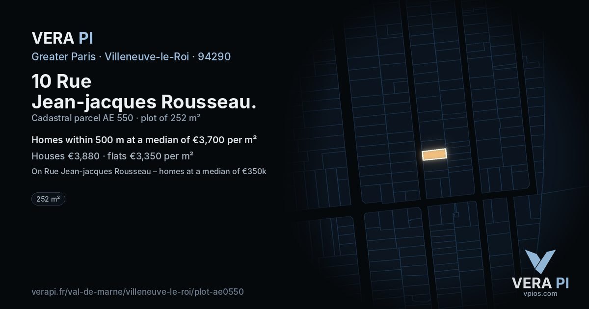 10 Rue Jean-jacques Rousseau, Villeneuve-le-Roi at night – the plot lit, the parcels around coloured by the prices near them