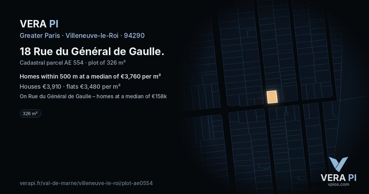 18 Rue du Général de Gaulle, Villeneuve-le-Roi at night – the plot lit, the parcels around coloured by the prices near them