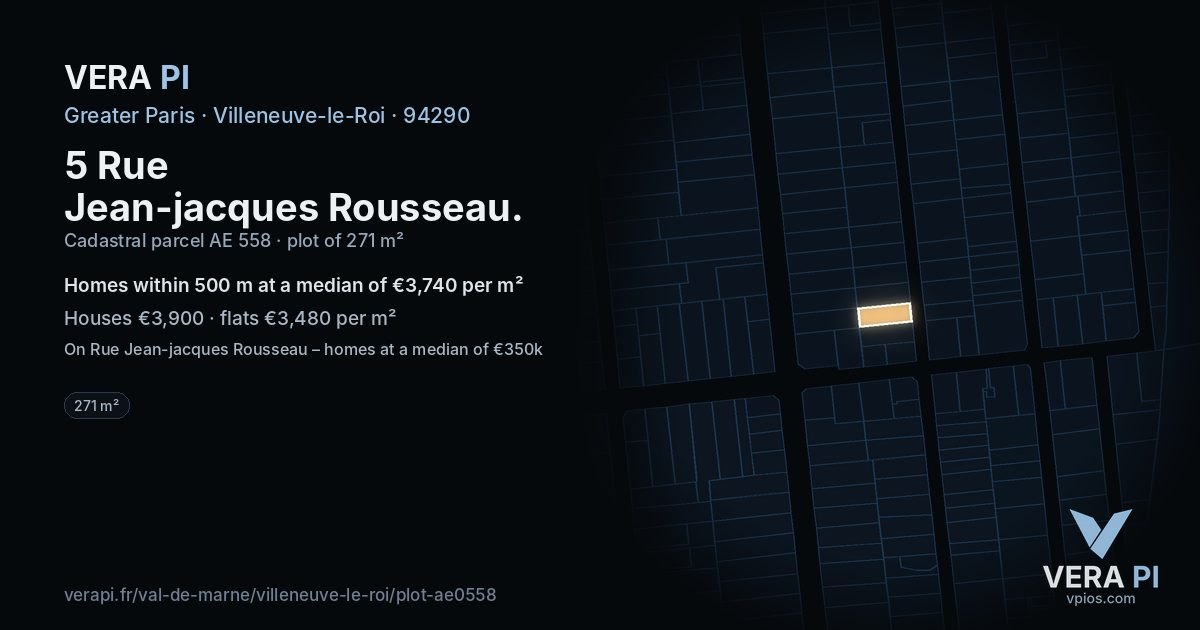 5 Rue Jean-jacques Rousseau, Villeneuve-le-Roi at night – the plot lit, the parcels around coloured by the prices near them