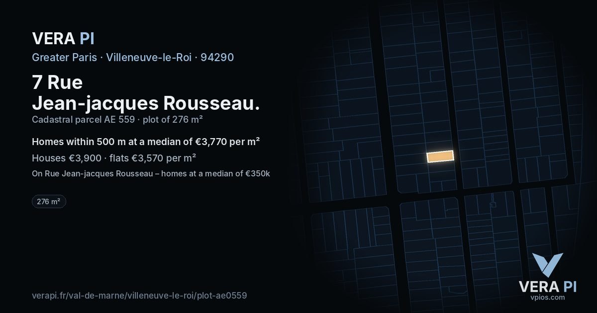 7 Rue Jean-jacques Rousseau, Villeneuve-le-Roi at night – the plot lit, the parcels around coloured by the prices near them
