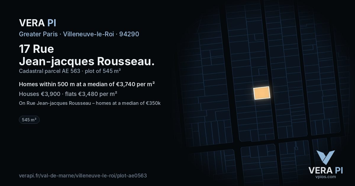 17 Rue Jean-jacques Rousseau, Villeneuve-le-Roi at night – the plot lit, the parcels around coloured by the prices near them