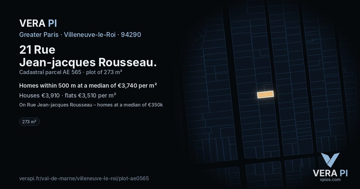 21 Rue Jean-jacques Rousseau, Villeneuve-le-Roi at night – the plot lit, the parcels around coloured by the prices near them